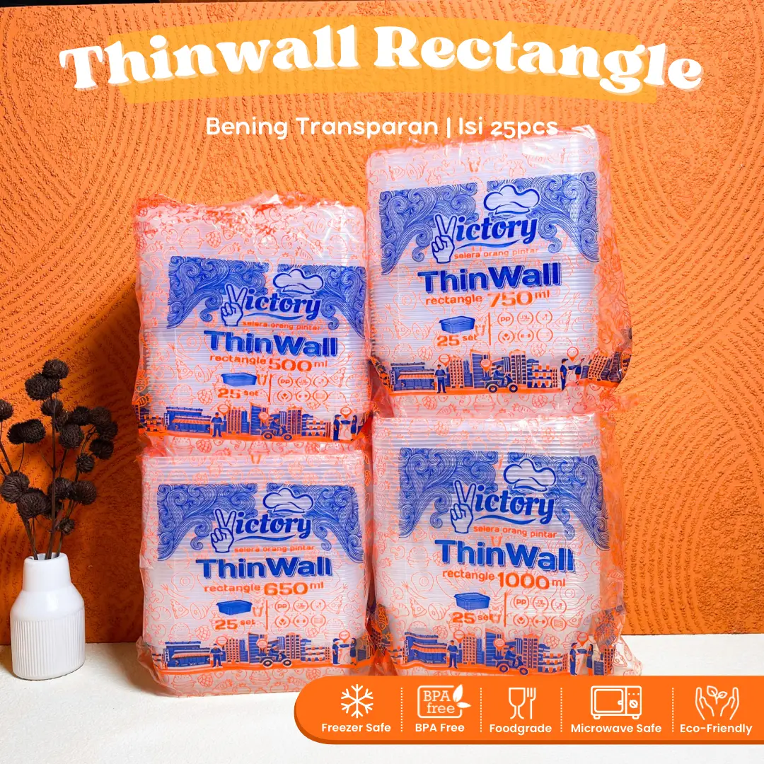 [ISI 25PCS] Thinwall Rectangle 500ml 650ml 750ml 1000ml / Kotak Makan Plastik Rectangle / Thinwall Plastik