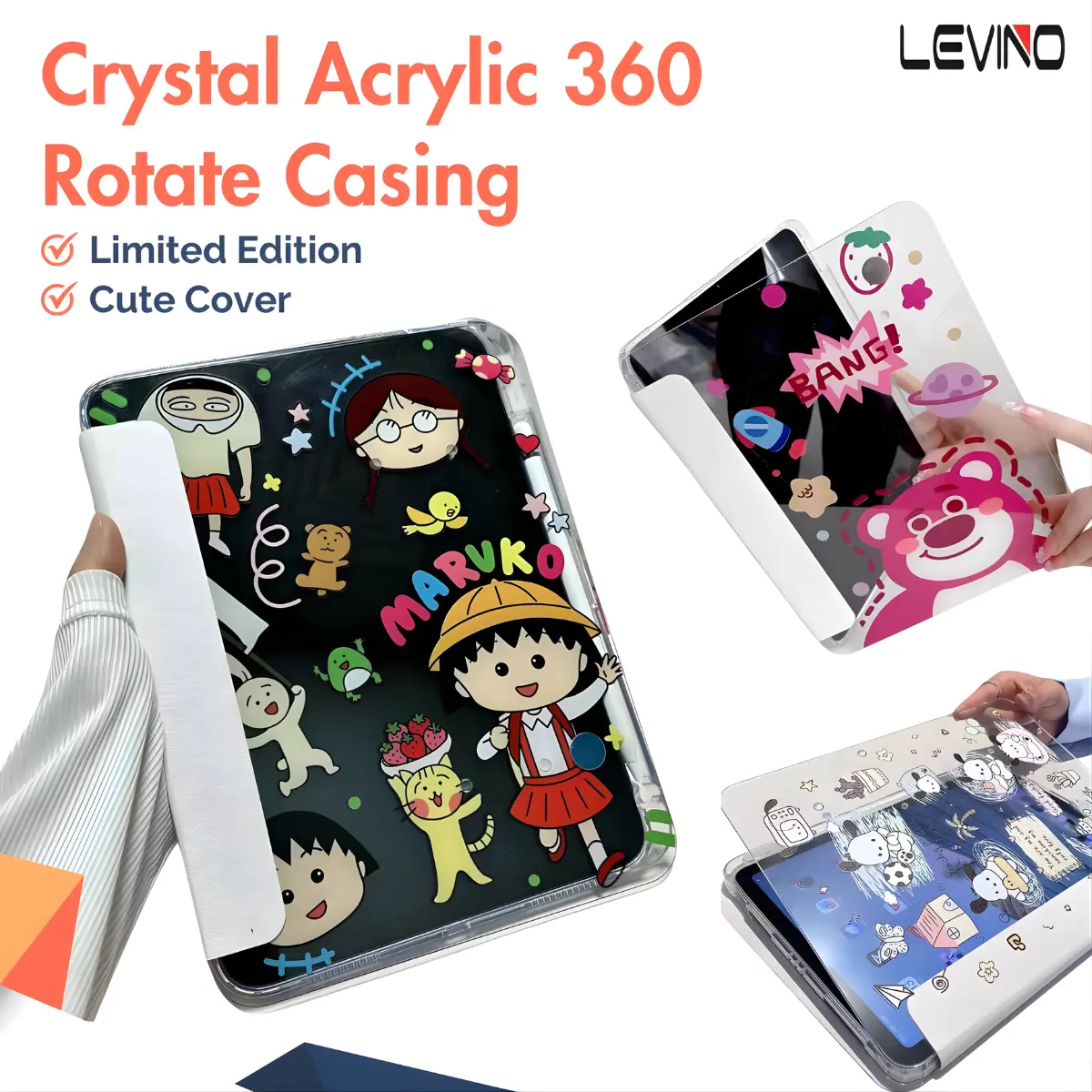 LEVINO for iPad Crystal Case for iPad Air5 Air6 11inch Air4 iPad Pro 11" Gen 7/8/9 10.2 inch Mini 6 8.3" 360 Derajat Rotation Custom Tinted Casing Cover