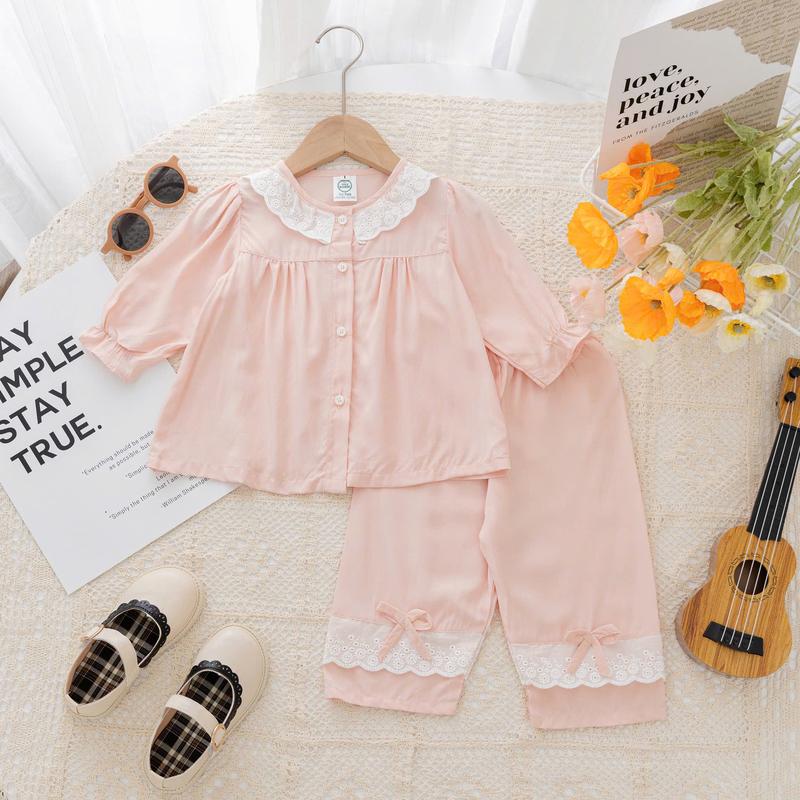 Tay Dài Quần Dài - ( Màu Trơn Mã 1 ) Đồ Bộ Bé Gái - Bộ quần áo Tole Loại 1 mềm, mịn, mát size 9-35 kg 7-8 năm đồ ngủ Voi đồ ngủ cho em bé gái quần áo ngủ cho bé gái