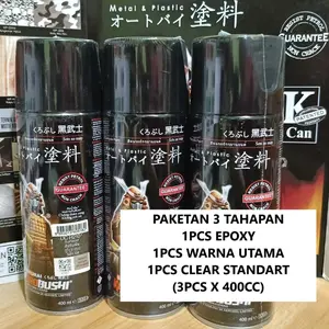 Pilox Pilok Samurai Paint Paket Ekonomis 3 Kaleng Paket Hemat 3 pcs x 400ml (Paket Hitam Glossy, Hitam Doff, Putih, dan Lainnya) Epoxy-Warna Utama-Clear