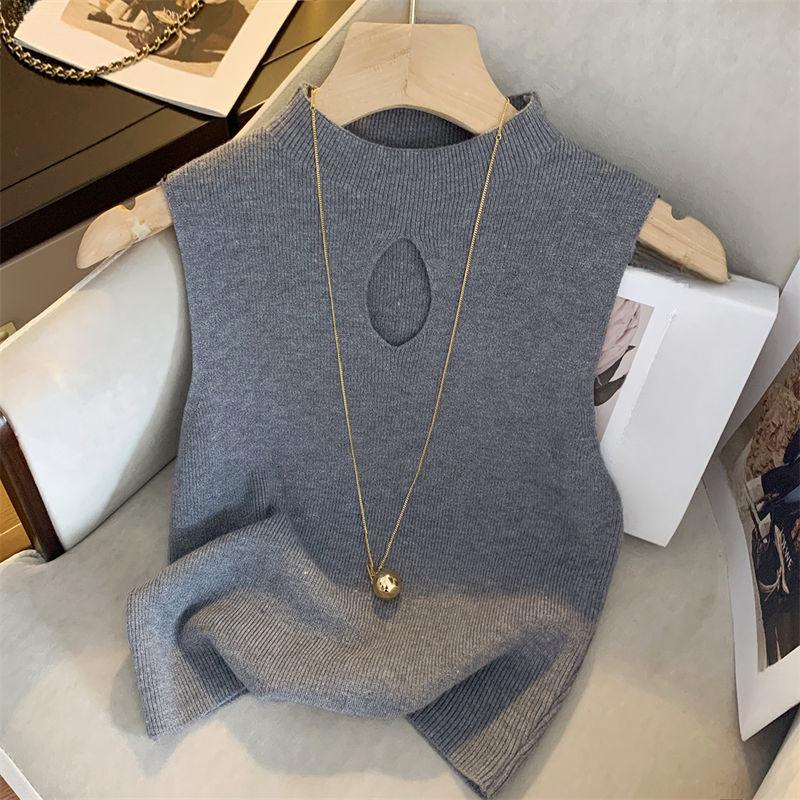 Product Introduction of Sexy spice girl niche hollow knit vest female bottoming shirt 2024 summer new solid color elastic short sleeveless top 3
