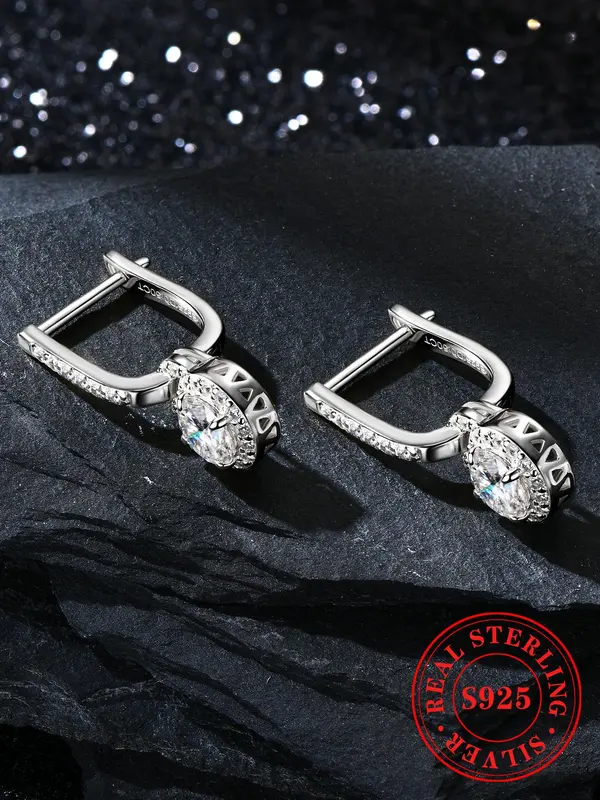 925 Sterling Silver Synthetic Moissanite Decor Dangle Earrings, Elegant Jewelry for Party, Daily Clothing Decor for Girl 3