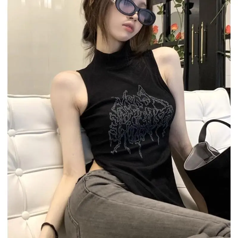 Pure Desire Style Black Slit Sleeveless Tank Top T-Shirt for Women Summer New Design Sexy Waist-Cinching Slimming Top Ins | BigBuy360 - bigbuy360.vn Pure Desire Style Black Slit Sleeveless Tank Top T-Shirt for Women Summer New Design Sexy Waist-Cinching Slimming Top Ins | BigBuy360 - bigbuy360.vn