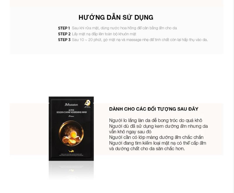 Product Introduction of [JM] Hộp 10 miếng Mặt Nạ Trứng Cá Tầm hỗ Trợ Phục Hồi Tái Tạo Da JMsolution Active Golden Caviar Nourishing Mask Prime 30ml x 10 Miếng Skincare Làm Đẹp Da Dưỡng Ẩm Da Collagen mặt  nạ daily mặt  nạ sheet duong 15