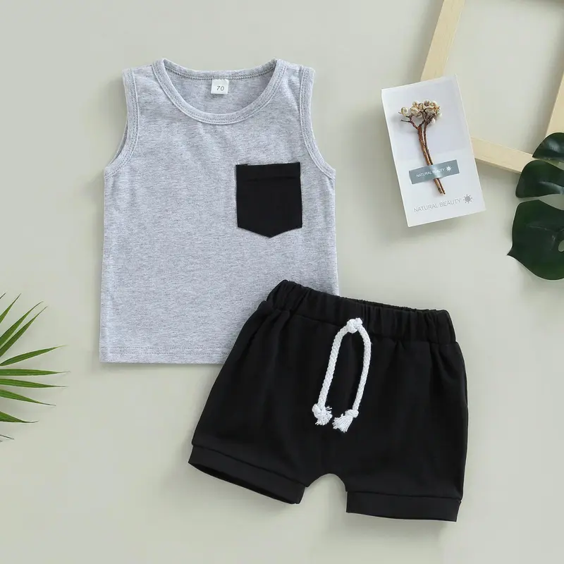 BOBOHO - Setelan Anak Kaos Kutung Tanpa Lengan Lokal / Setelan Anak Laki-Laki Tanpa Lengan Fashion 2