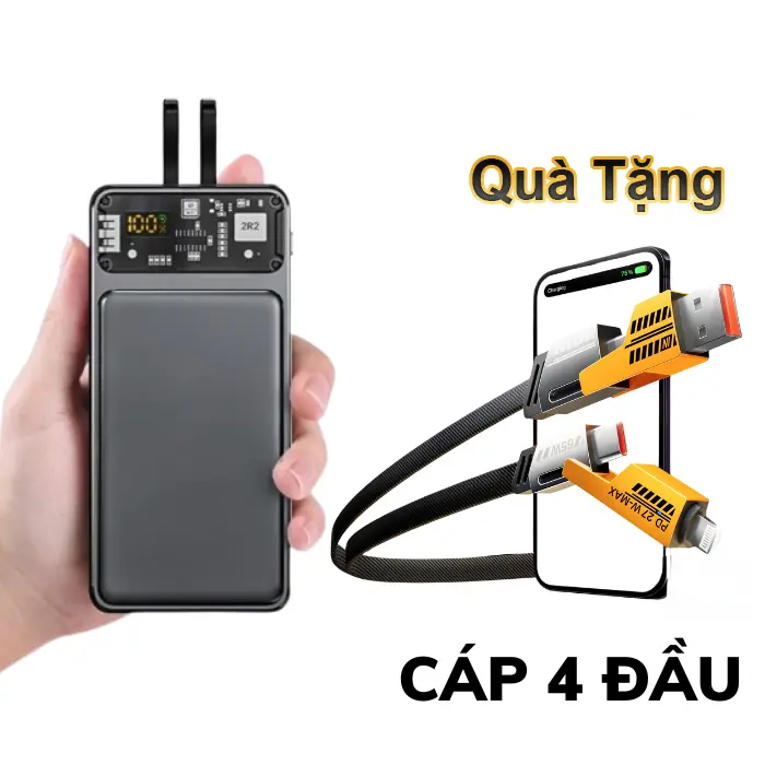 [Tặng Cáp Sạc Nhanh 4in1] Sạc Dự Phòng 30000mmAh, Công Suất 120W, Hỗ Trợ Sạc Nhanh 22.5w và PD 20W, Tích Hợp Dây Sạc Và Màn Hình LED Hiển Thị Phần Trăm Pin 8