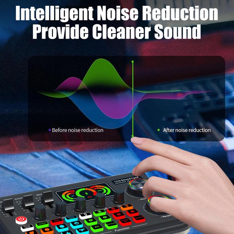 All-in-One Audio Interface DJ Mixer with Microphone, Audio Mixer with Sound Card for PC/Laptop/Phone, Streaming/Podcasting/Gaming Equipment 6