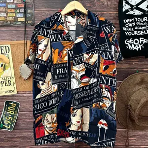 NRKY Kemeja ONE PIECE WANTED rayon premium kemeja pria amarilo ready size M L XL lembut panjang Motif Cowok  Pantai Santai Hitam Slim-fitting V-Neck Crew Neck Santai  Baju Distro Casual Pendek Atasan skena unisex