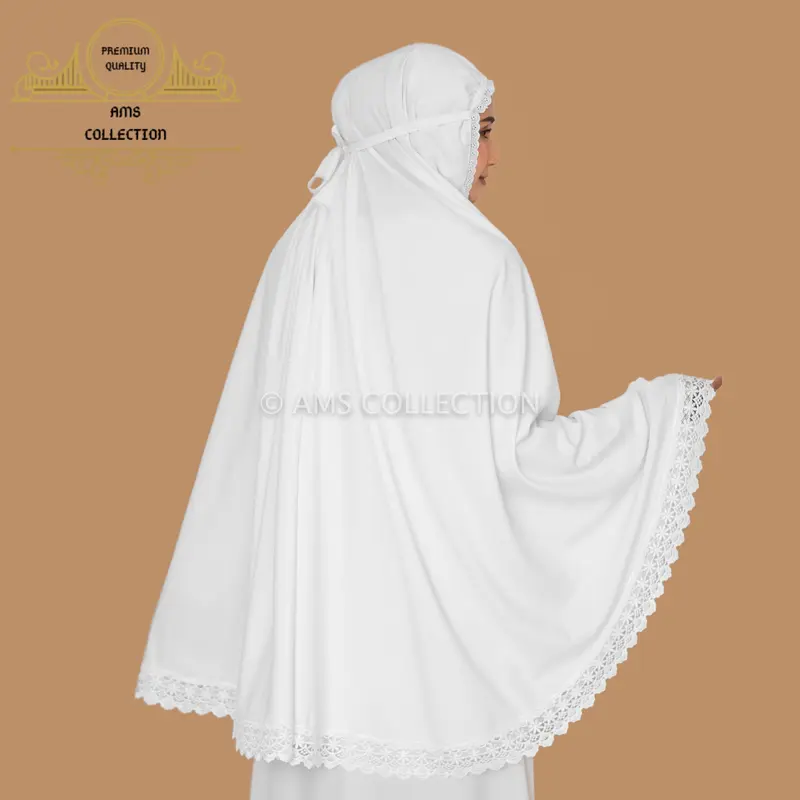 Bergo Umroh Haji Bahan Katun Premium Hijab Jumbo Bersaku Renda Mewah 5