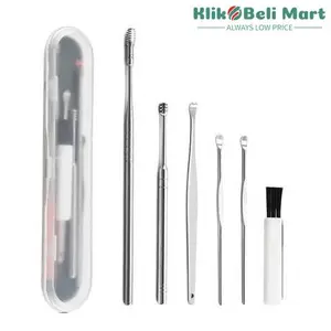 [KBM] Pembersih Telinga Alat Korek Kuping Stainless Steel Set 6 Pcs + Kuas