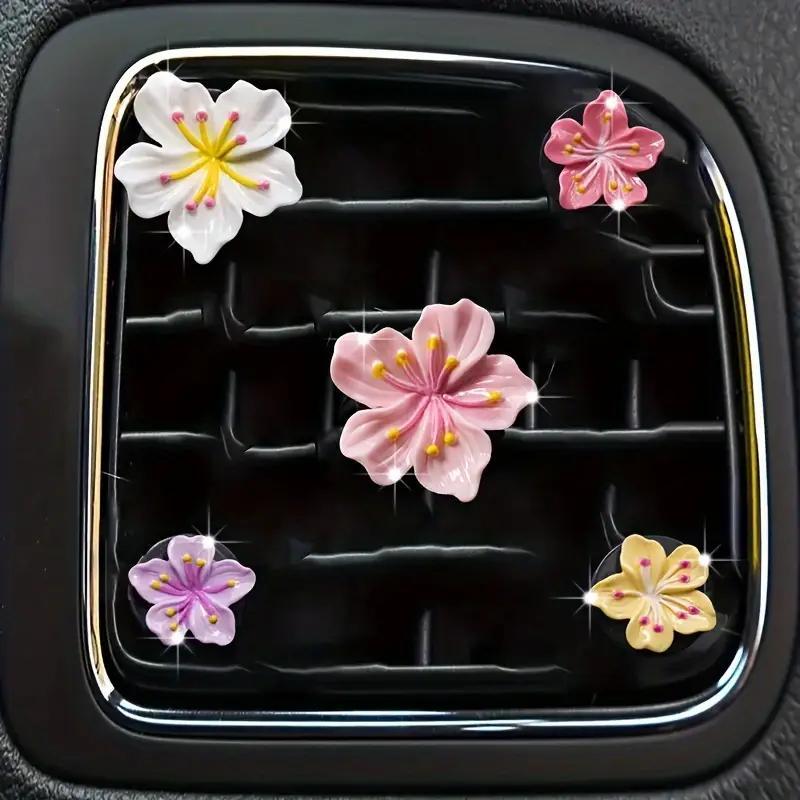 Product Introduction of Cute Flower Design Car Air Freshener Clip, 5pcs/set Car Air Outlet Decoration, Car Interior Decoration Accessories for Women & Girls 0
