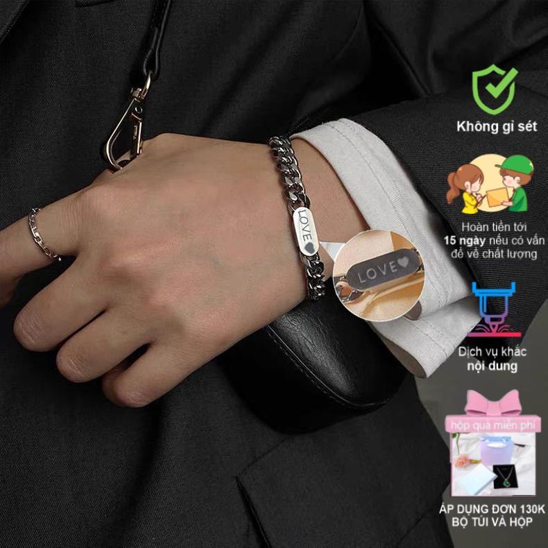 [1 chiếc]【Khắc tên ghi chú Vòng tay, Vòng cổ nam nữ Cuba thép titan Khắ tuỳ chỉnh Lắc tay Dây chuyền thời trang cao cấp trang sứ c vong  tay khac ten