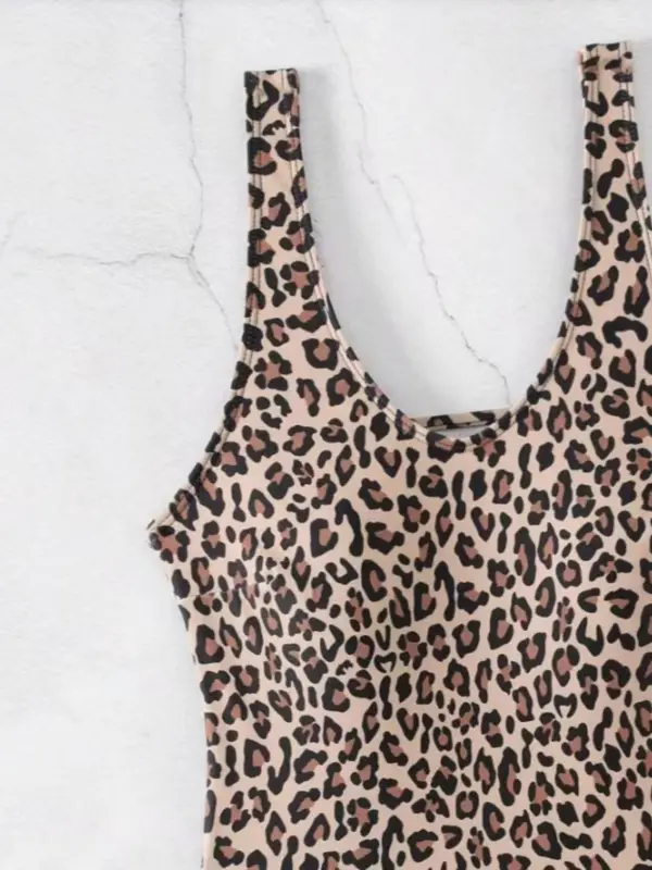 Women's Leopard Print U Neck One-Piece Swimsuit, High Stretch Casual Fashion Backless Sleeveless Swimwear for Beach Holiday Vacation, Ladies Swimsuit for All Seasons 4