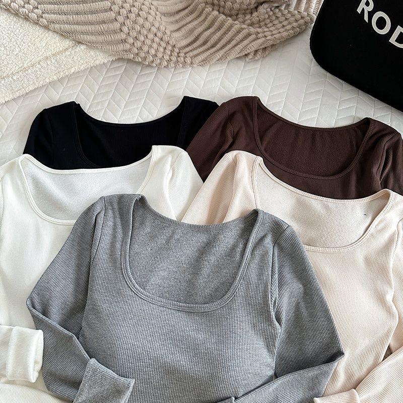 Product Introduction of 6060 #   New Brushed Autumn Winter Long Sleeve T-Shirt Thermal Underwear for Women with Chest Pad Integrated New Cold-Proof Base Layer 4
