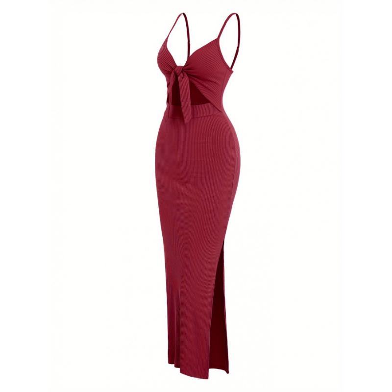 Sleeveless V-neck Knot Front Cami Dress,  Cut Out Split Hem For  & , Women's Clothing 5