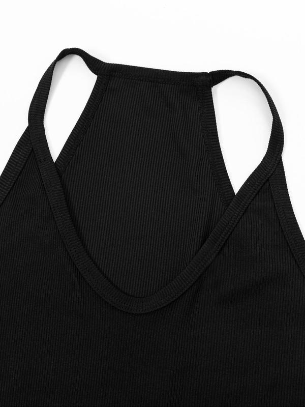 Women's Solid Color V Neck Ribbed Tank Top, Casual Basic Simple Sleeveless Top for Summer, Ladies Clothes for Daily Wear 2
