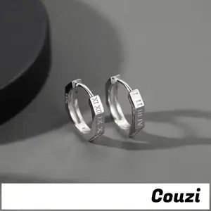 [Couzi]Anting Pria dan Wanita Angka Romawi Perak Anting Pelajar Kepribadian Ceruk Lingkaran B532