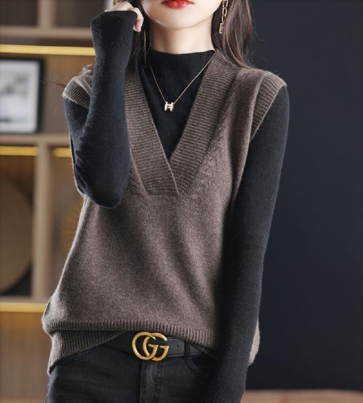 Product Introduction of Áo Vest Dệt Kim Cho Nữ, Hàng Mới Về Mùa Xuân Và Mùa Thu, Phong Cách Hàn Quốc, Cổ Chữ V, Không Tay, Áo Len, Ngắn, Màu Trơn Áo Ghi Lê Áo Bên Trong Và Bên Ngoài 5