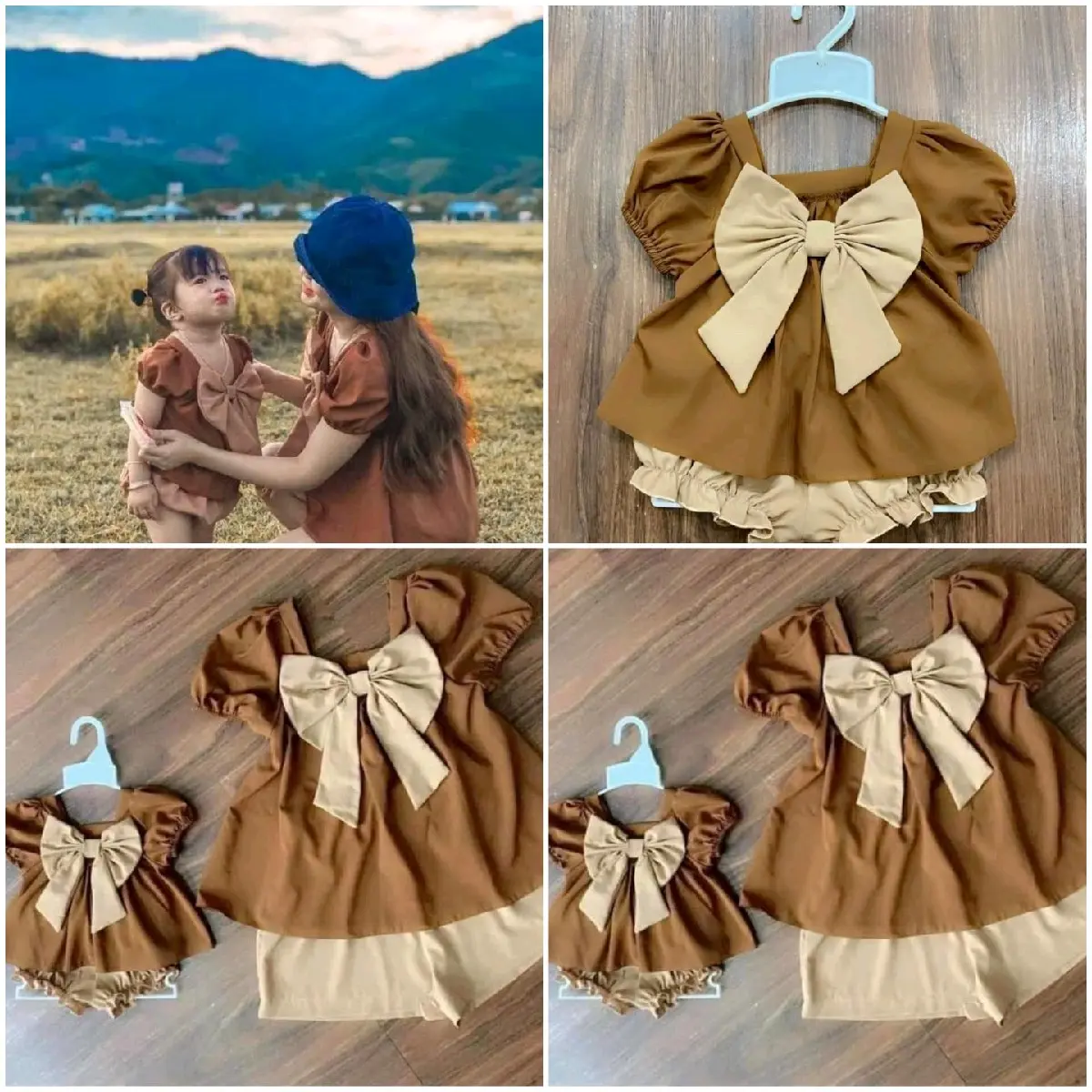BỘ ĐỒ  NƠ KEM MẸ VÀ BÉ HÀNG THIẾT KẾ SZ 7-65KG_ ĐỒ ĐÔI_ ĐỒ BỘ GIA ĐÌNH  Top Women Nữ