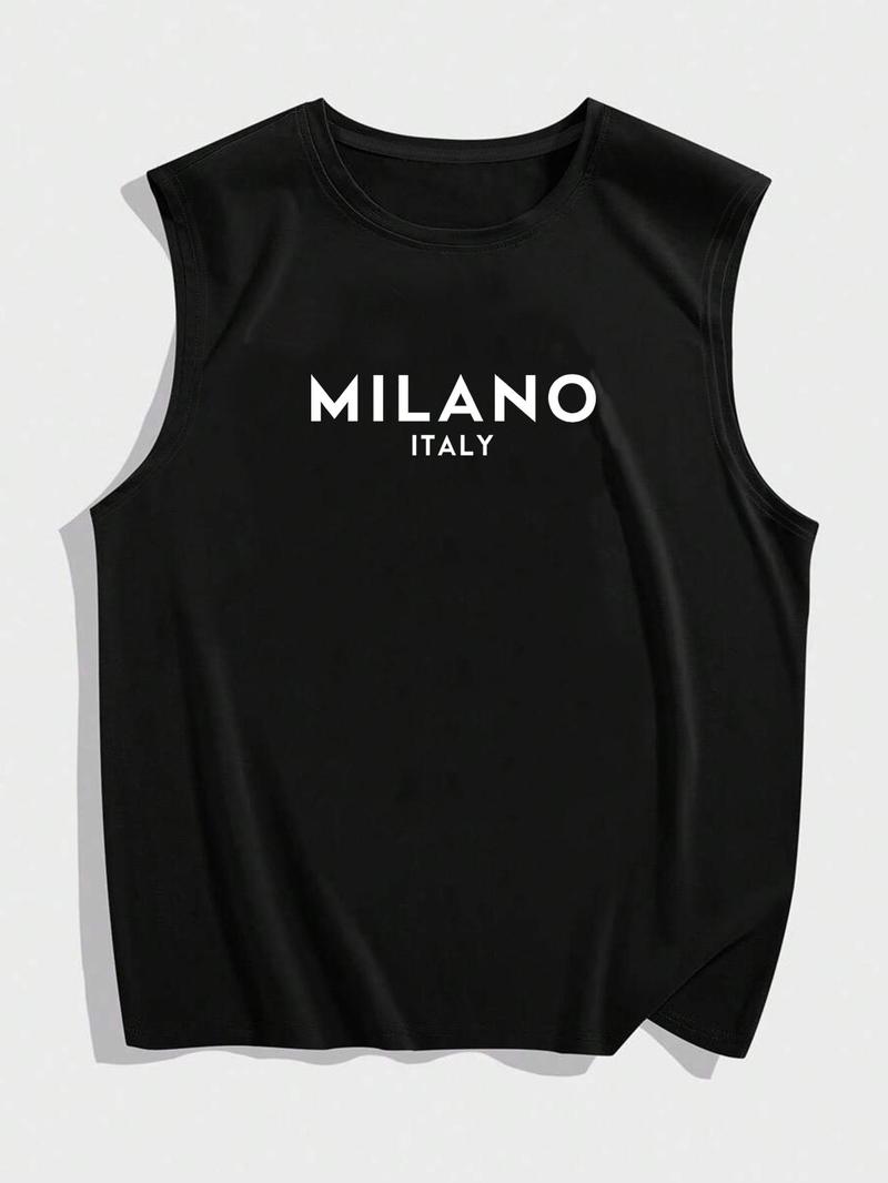 Product Introduction of Men's Letter Print Round Neck Tank Top, Loose Casual Street Sleeveless Top for Daily Wear, Menswear for All Seasons 6