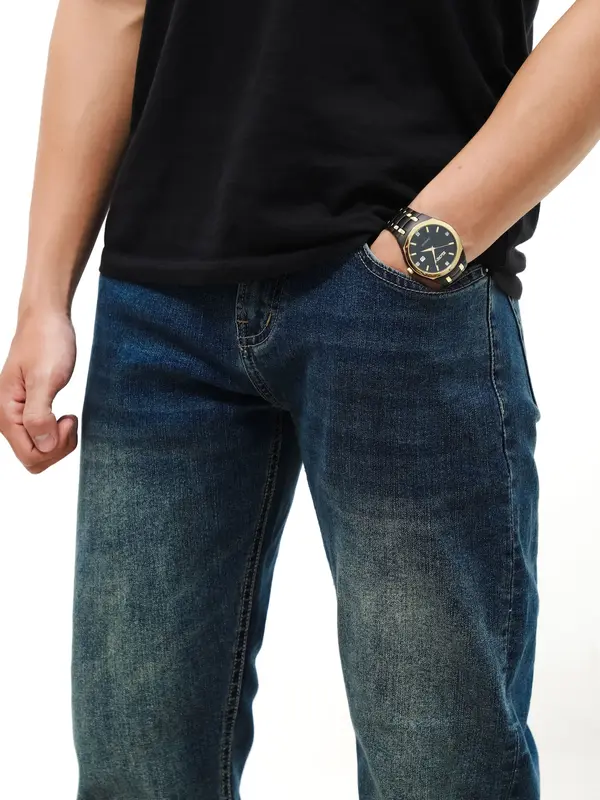 [QTV2] Quần jean nam co giãn, màu xanh dương wash trắng thời trang trước và sau, quần rin form ống slimfit_Q79 Pants Menswear Có Túi Cotton Denim 2