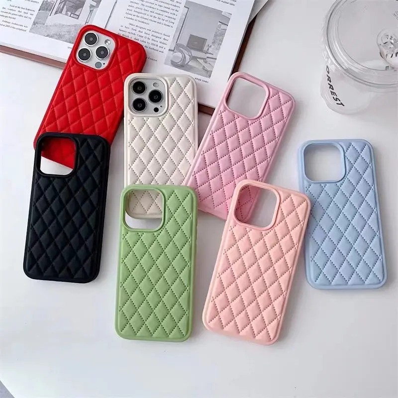 Case Complitable for Sam S22 ULTRA S21 FE A13 A53 A72 A73 A52 A23 A33 A51 Casing flocked silicone 3D Diamond Pattern Leather Tahan Guncangan Tahan Banting