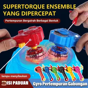 Gangsing Battle Set - 4 Pucuk Spinning Top LED dengan Launcher & Grip, Mainan Edukasi Anak untuk Kompetisi Seru, Hadiah Ulang Tahun Keren