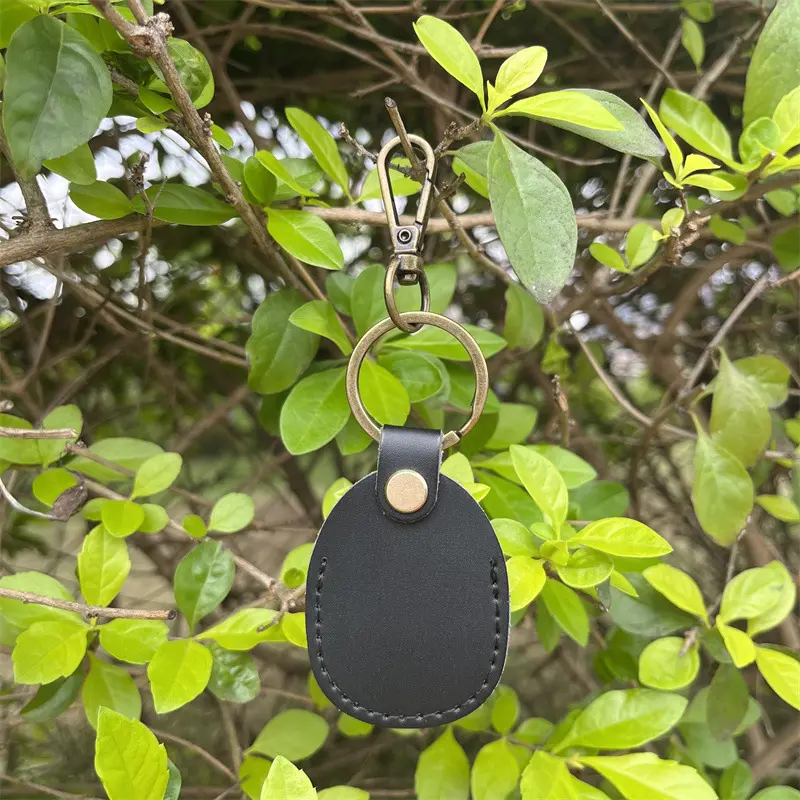 Vỏ bảo vệ AirTag, Vỏ da, Thích hợp cho bộ định vị Airtag, có móc khóa và ngăn đựng thẻ, làm bằng da 5