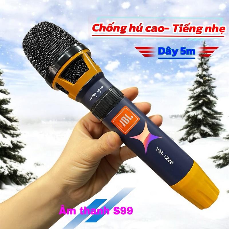 Micro dây JBLVM70S - JBLVM1228 cao cấp, tiếng nhẹ, chống hú cao, tiếng bass dày. Bass treble sạch. Dây 5m kèm theo. Dùng cho livetream, karaoke amly, loa kéo, vang cơ, vang số, mixer , dàn karaoke, soudcard, phụ kiện âm thanh cao cấp. Có dây Kem
