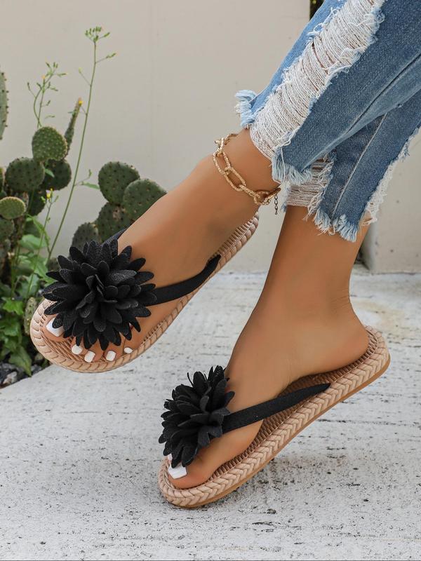 Women's Flower Decorated Flip Flops Slippers, Casual Comfortable Flat Sandals for Beach, Fashionable Barefoot Shoes for Indoor & Outdoor Wear 6