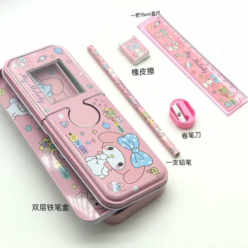AUN Kotak Pensil Model Besi Motif Sanrio / KOTAK PENSIL BESI ANAK SET MOTIF SANRIO LUCU 2 TINGKAT Rautan 5