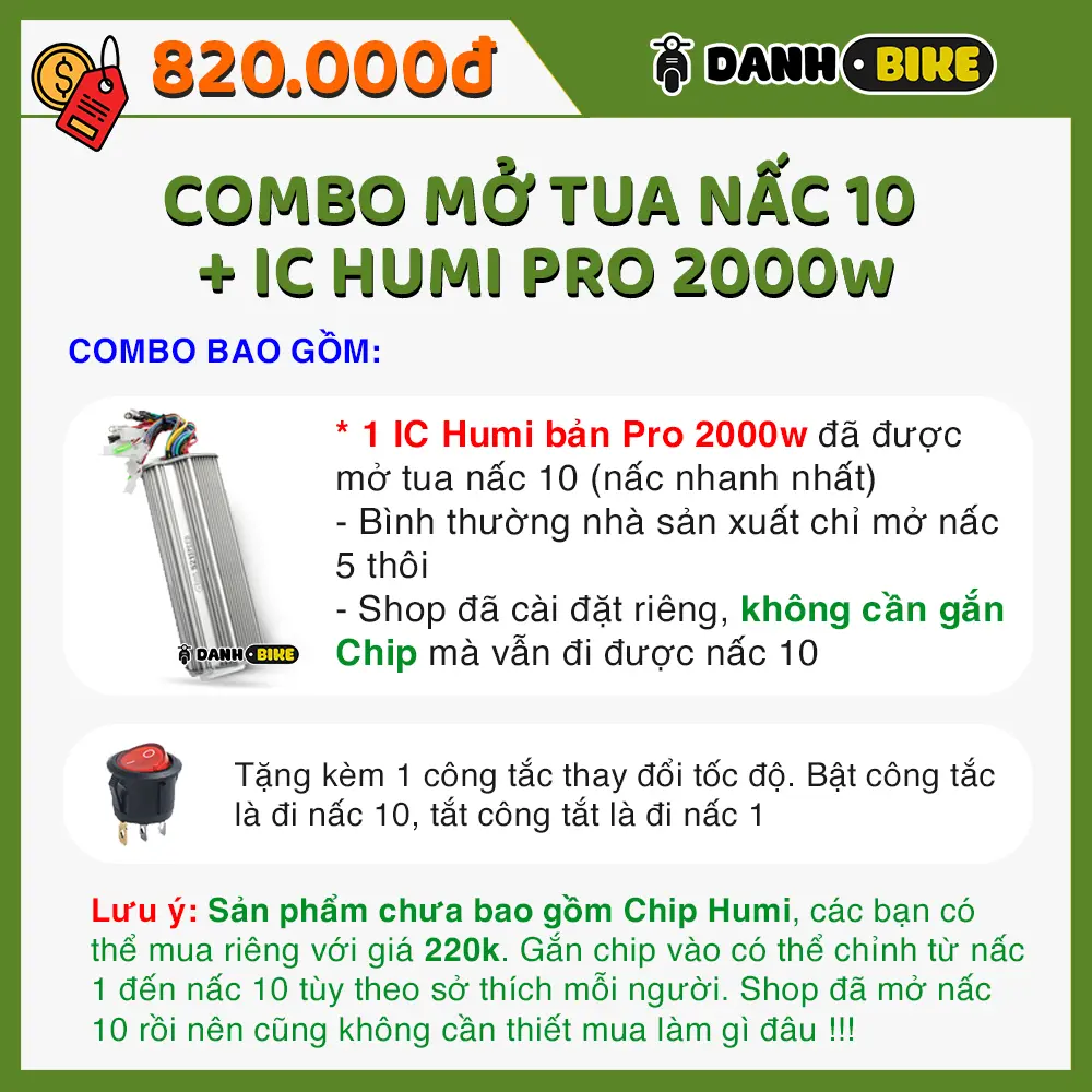 IC HUMI 2000W | Mở Tua Sẵn Nấc 10 | KHÔNG CẦN MUA CHIP  | 60V - 72V | DÒNG XẢ 42A |BO ĐIỀU KHIỂN XE ĐIỆN [Phụ Tùng Phụ Kiện]