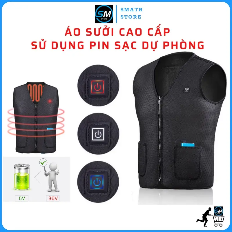 Áo sưởi ấm ghile 9 miếng sưởi,2 chế độ sưởi,sử dụng pin sạc dự phòng,điều chỉnh nhiệt độ từ 25- 45 độ(BẢO HÀNH 24 THÁNG) Menswear