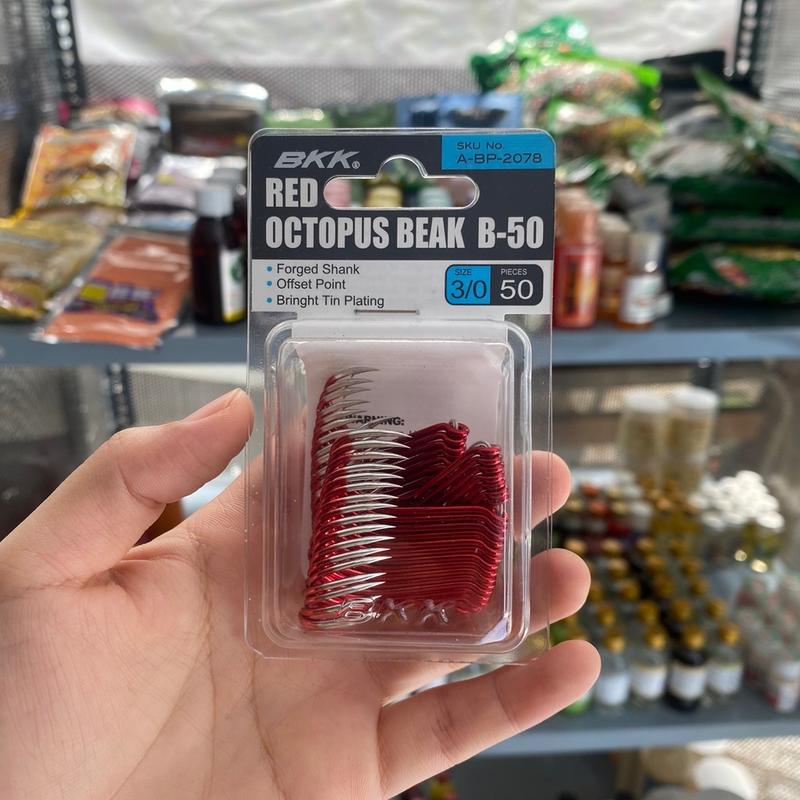 Lưỡi câu cá BKk đỏ red octopus beak số 2,3,4 hộp 50 cái Đi Câu Bắt Cá Fishing Đồng