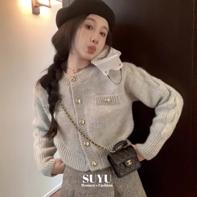 Korean Chic Sweet vintage knitwear Loose Long Sleeve Cardigan Women's Sweater SS24