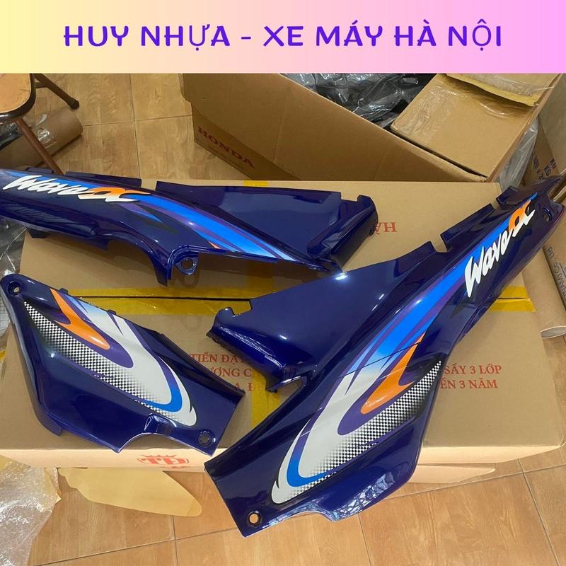 Dàn Áo Wave Nhỏ Cao Cấp 2000 2005 Bộ Vỏ Xe Wave Alpha Kèm Tem 3 Lớp Dàn Áo Wave Alpha màu Xanh Tím Nhãn Dán Decal