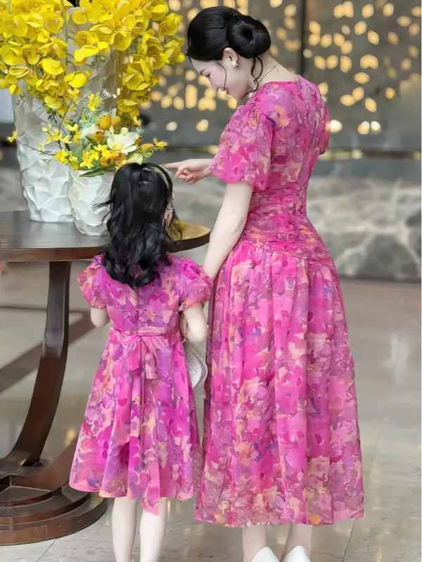 [MIỄN SHIP] MDU2393, MDU4588 Váy Thiết Kế Mẹ Và Bé -Chất Tơ Hàn Cùng Dáng Xòe Nhẹ Sang Trọng Women 3