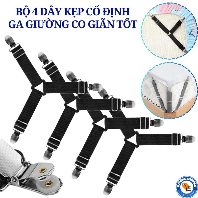 SET 2 Bộ ( 8 Dây ) Kẹp Giữ Cố Định Ga Giường 3 Chấu , Dây Kẹp Drap Chống Xê Dịch Có Đệm Nhựa, Khóa Điều Chỉnh Co Giãn Tốt - Kẹp Rèm Cửa , Kẹp Nhựa Chống Trượt Cố Định Ga Giường , Chăn Bông