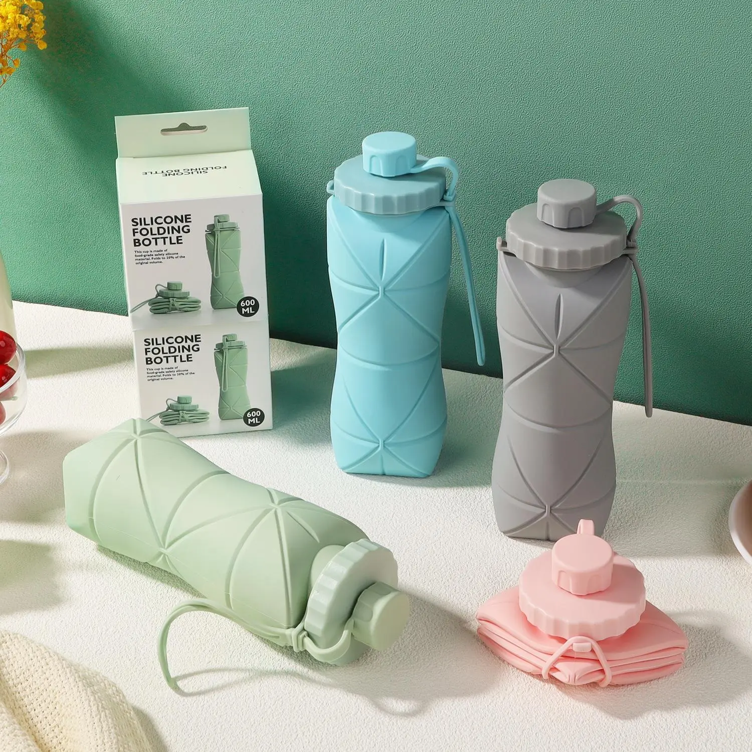 Collapsible Water Bottle, 1 Count Portable Large Capacity Sports Drinking Cup with Lid, Drinkware for Outdoor Travel Camping Hiking