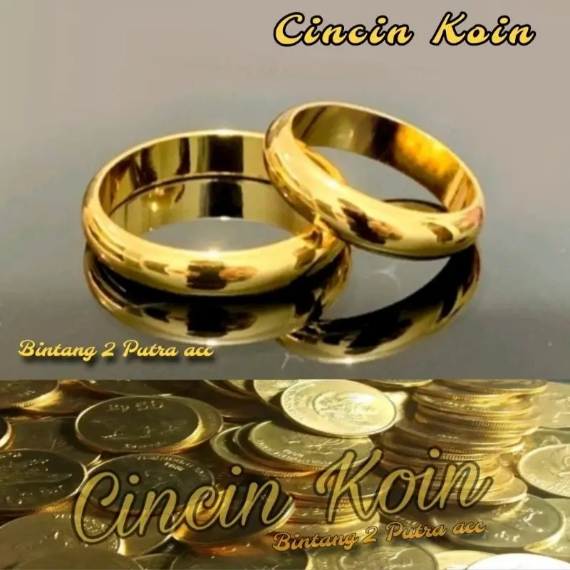 2 Pcs Cincin Pasangan Pria Dan wanita Terbuat dari KOIN 1991 Lapis Emas Tahan Karat