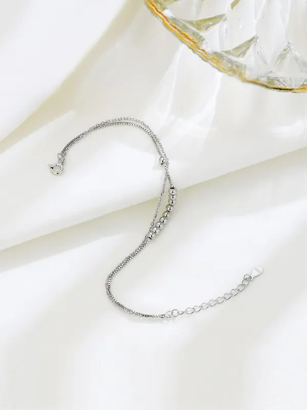S925 Sterling Silver Simple Double-layer Beaded Bracelet, Fashionable Jewelry for Women & Girls, Trendy All-match & Exquisite Jewelry for Birthday Gift 7