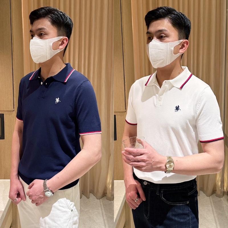 ACL42 - Áo Polo Dệt Kim NAM mặc xuân hè 3305 trắng/xanh than