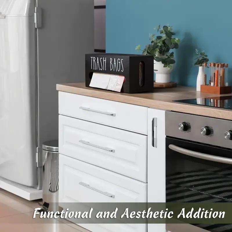 Product Introduction of Wooden Garbage Bag Storage Box, 1 Count Countertop Or Wall Mounted Garbage Bag Holder, Household Items Space Saving Kitchen Storage Box, Home Organizer for Kitchen 14