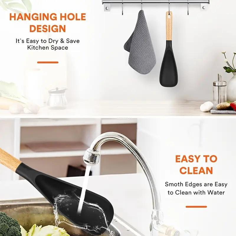 Silicone Cooking Spoon, 1 Count Multifunctional Long Handle Salad Pizza Spatula, Household Kitchen Products for Home Dining Room Picnic 4