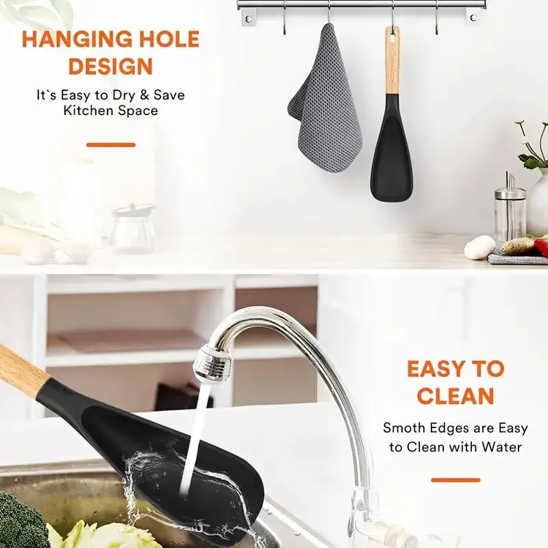 Silicone Cooking Spoon, 1 Count Multifunctional Long Handle Salad Pizza Spatula, Household Kitchen Products for Home Dining Room Picnic 4