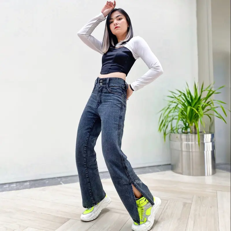 HANGOVER - JINISO Loose Slit Celana Jeans Wanita Highwaist 3