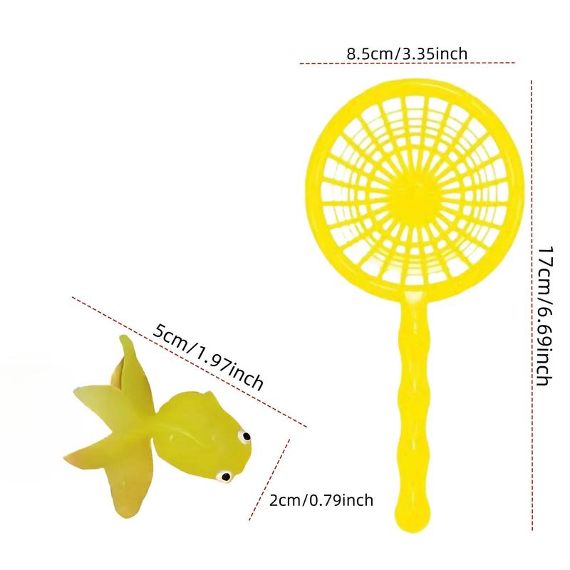 Soft Rubber Goldfish & Fishing Net, 8 Counts Floating Simulation Soft Rubber Fish & 3 Counts Fishing Net, Random Color Summer Party Decoration Supplies 1
