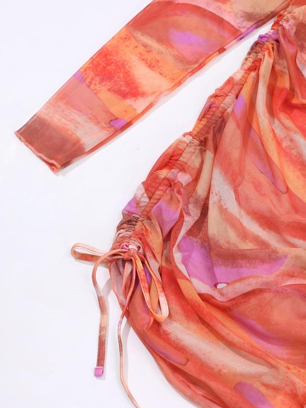 Plus Size Three-Piece Set All Over Print Three-piece Set, Halter Bikini Top & Drawstring Cover Up Dess & Tie Side Bikini Bottom Set, Women's Swimsuit for Summer Vacation 7