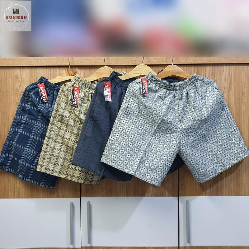 Quần đùi thun nam ngắn mặc nhà trung niên kẻ sọc caro chất kate thoáng mát SUNMEN Freesize từ 40-60kg Menswear Quần Lửng quần đùi