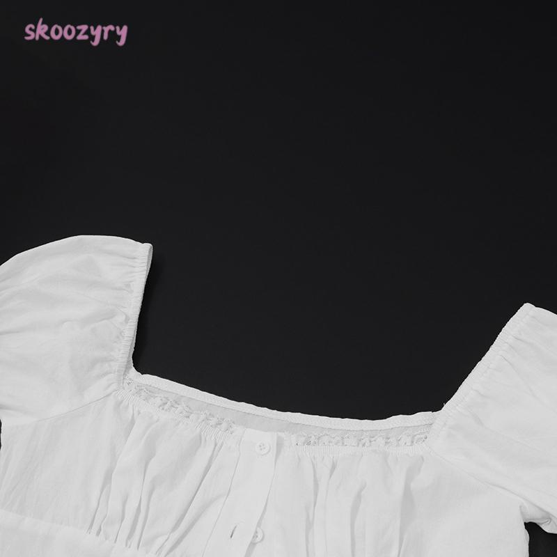 Product Introduction of Áo Phông Cài Cúc Cho Nữ, Tay Áo Có Mũ, Cổ Vuông, Ngực Xếp Nếp, Áo Ôm Sát, Áo Sơ Mi Mùa Hè Top Shirt 32